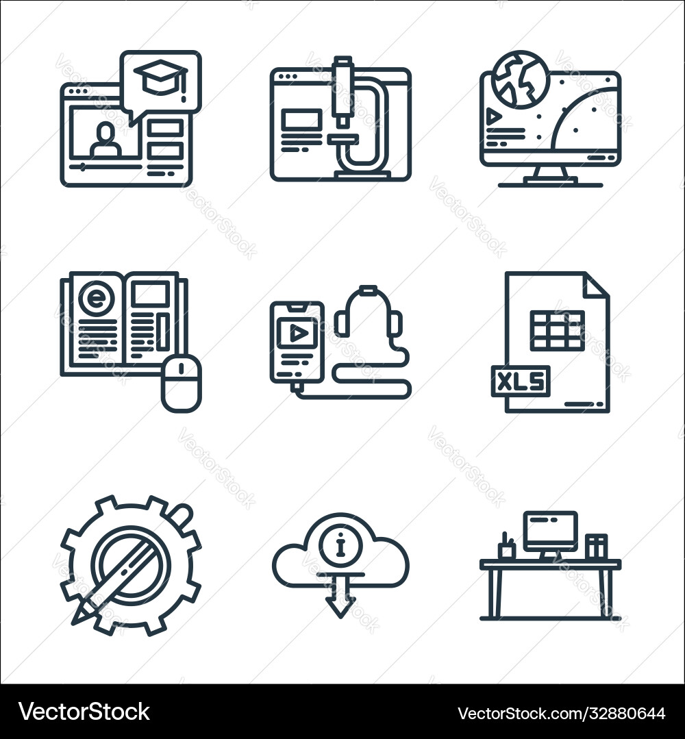Elearning line icons linear set quality Elearning line icons linear set quality vector image