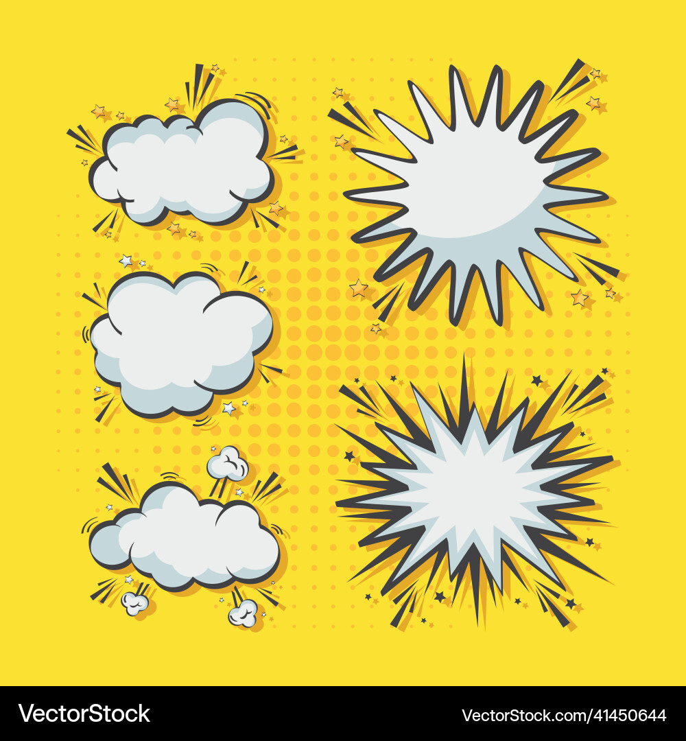 Five icons of explosion pop art Royalty Free Vector Image