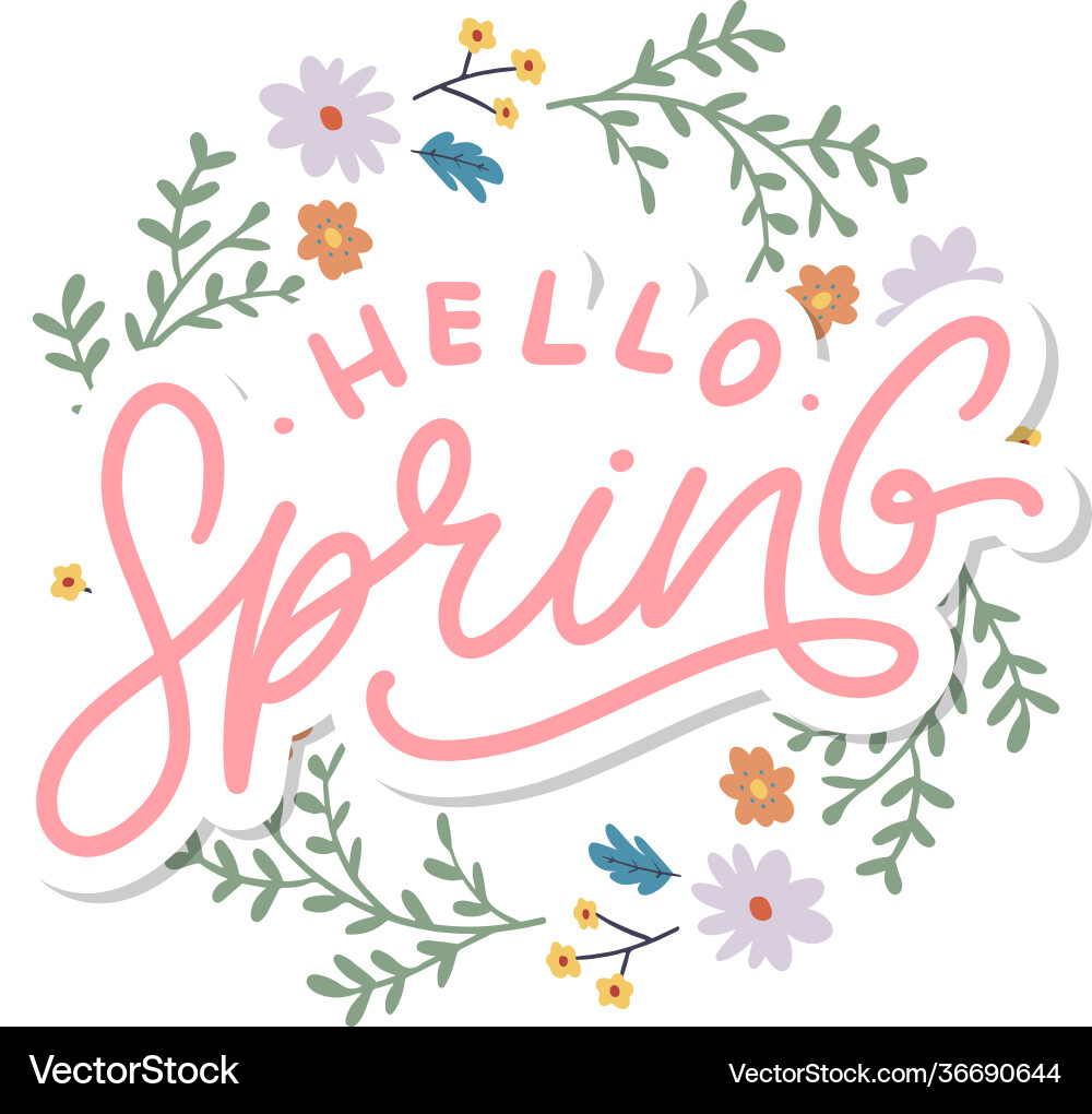 Hello spring flowers text background frame Hello spring flowers text background frame vector image