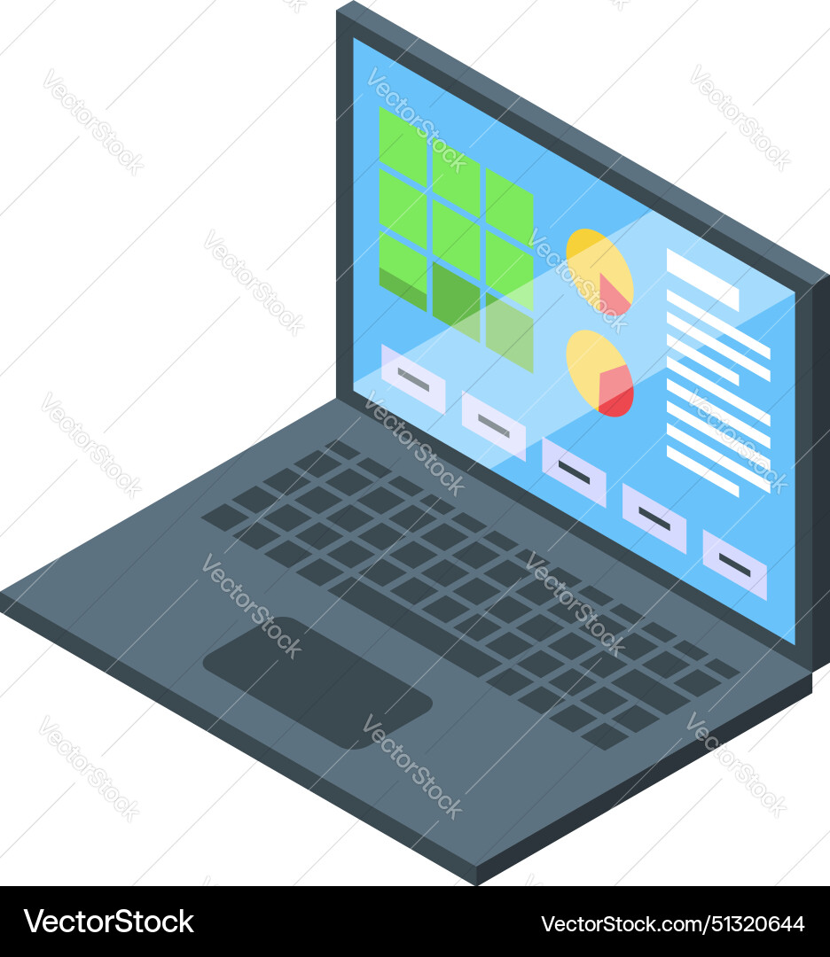 Isometric laptop with data analysis graphics Isometric laptop with data analysis graphics vector image