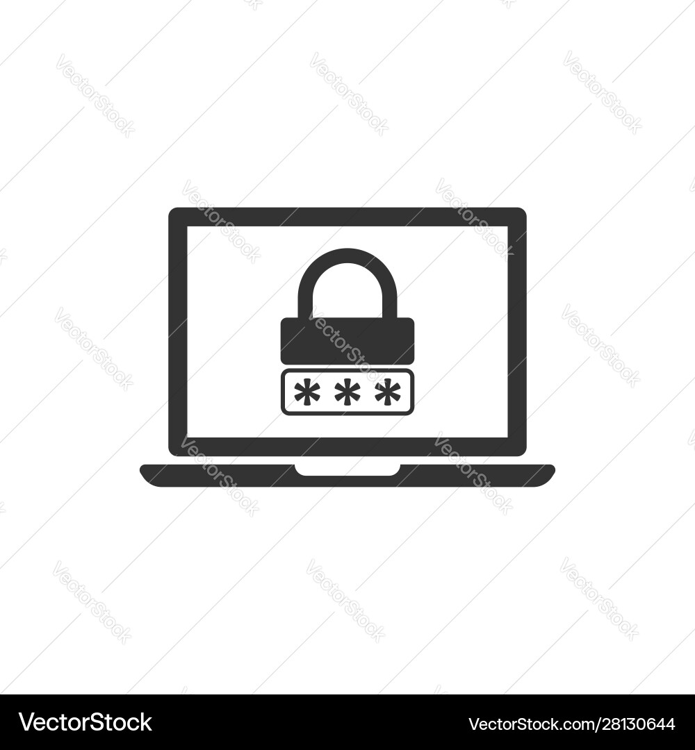 Laptop with password icon in flat style computer vector image