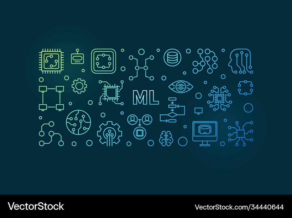 Ml machine learning colored thin line Vector Image