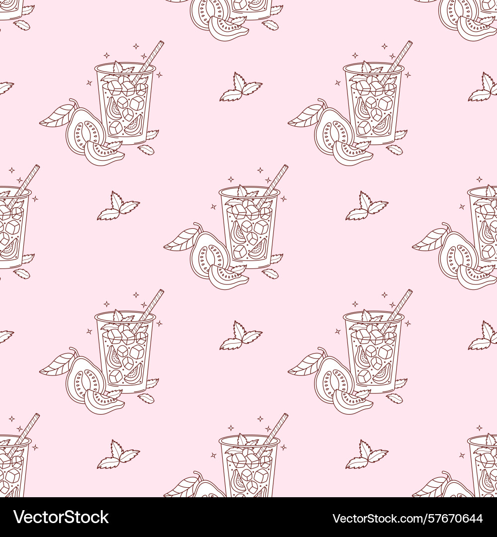 Outline seamless pattern with guava drink Outline seamless pattern with guava drink Vector Image