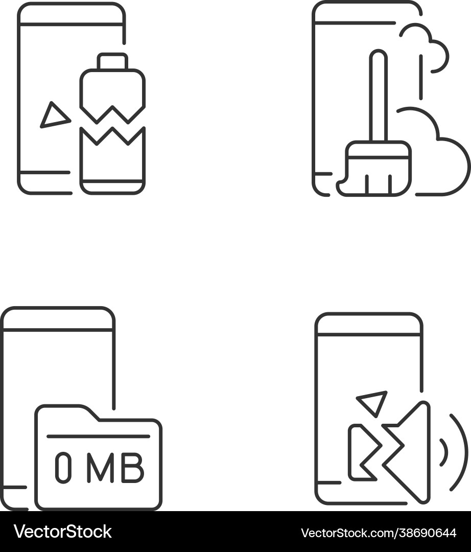 Phone errors linear icons set Phone errors linear icons set vector image