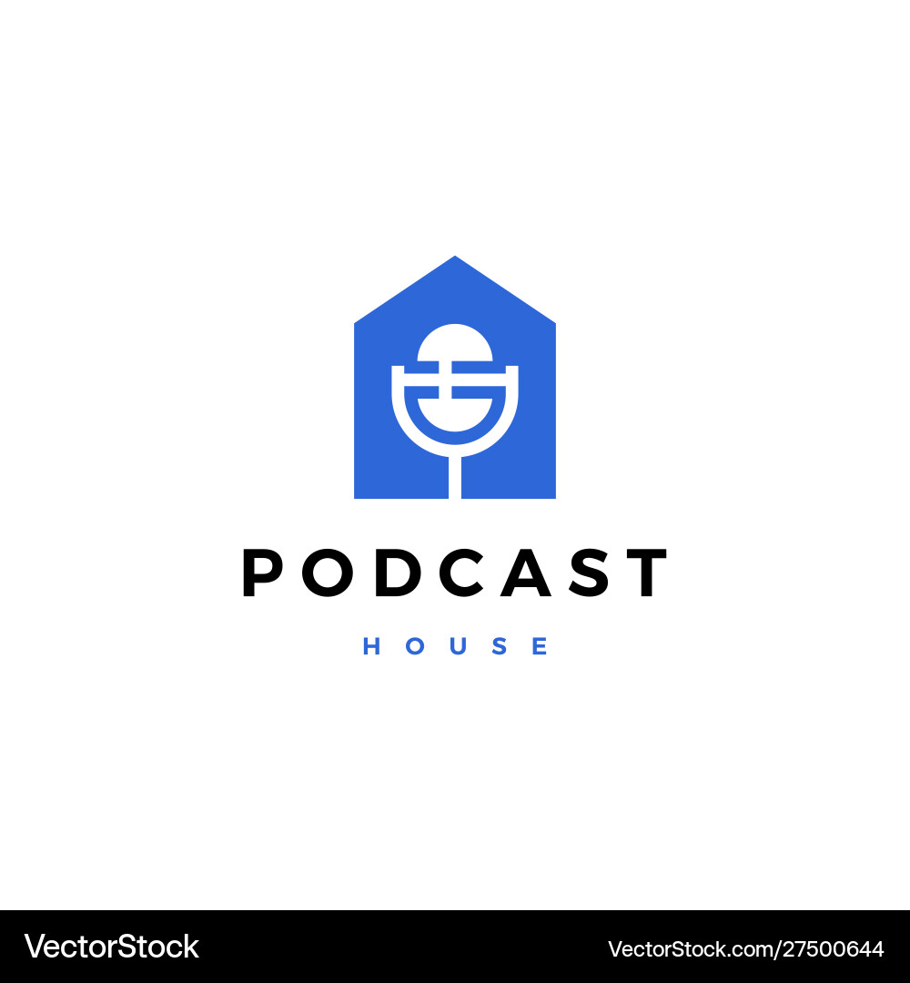 Podcast Mikrofon Haus Logo-Symbol Podcast Mikrofon Haus Logo-Symbol vektorbild