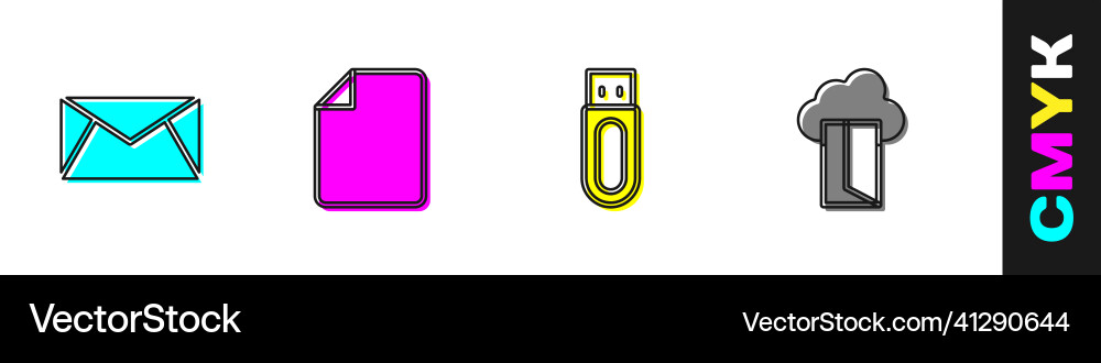 Set mail and e-mail file document usb flash Set mail and e-mail file document usb flash vector image