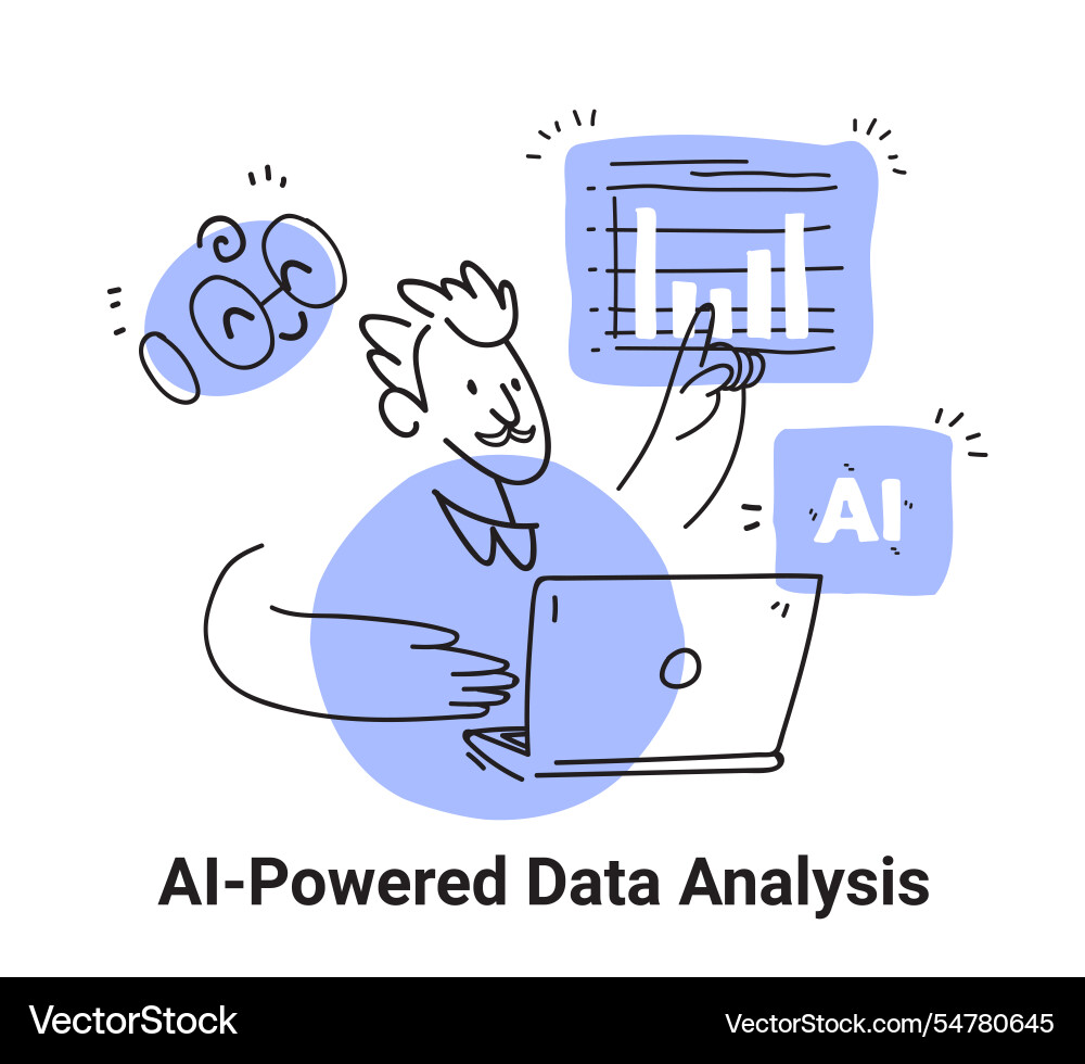 Ai-powered data analysis concept with person Ai-powered data analysis concept with person vector image