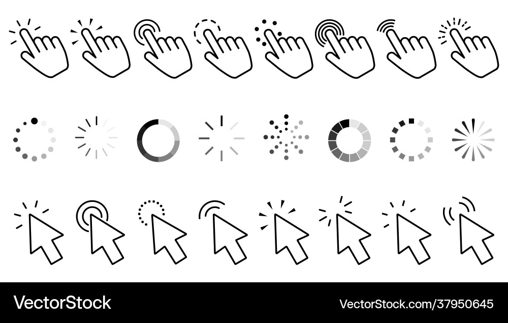 Click icon set hand clicking computer mouse Click icon set hand clicking computer mouse vector image