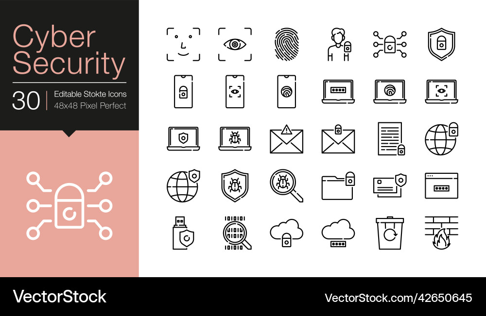 Cyber security icons modern line design editable Cyber security icons modern line design editable vector image