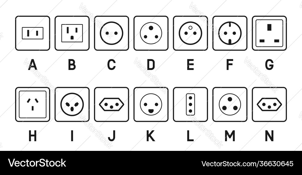 Different types ac power sockets for connect Different types ac power sockets for connect vector image