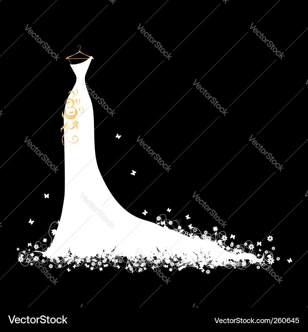 Elegant White Wedding Dress Vector Image