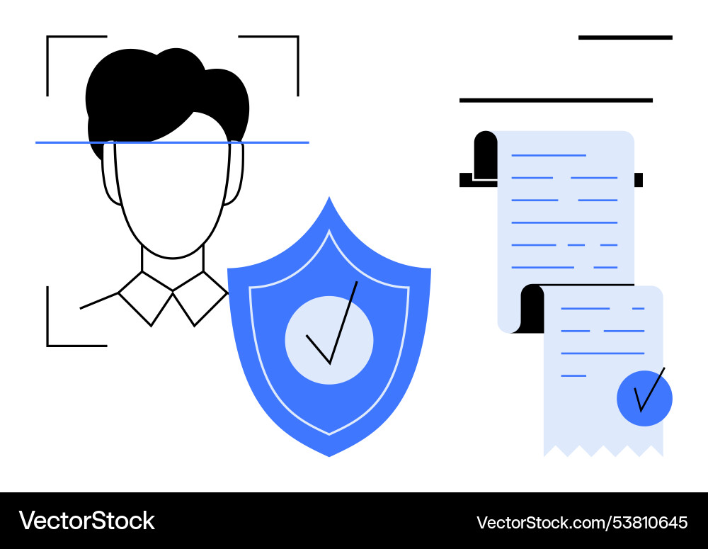 Facial recognition scan with security shield vector image