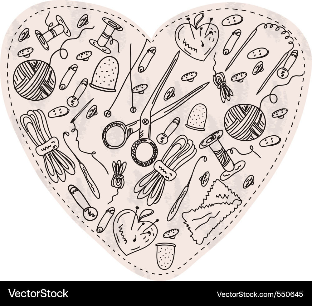 Heart Knitting Pattern - Isolated Objects Vector Image