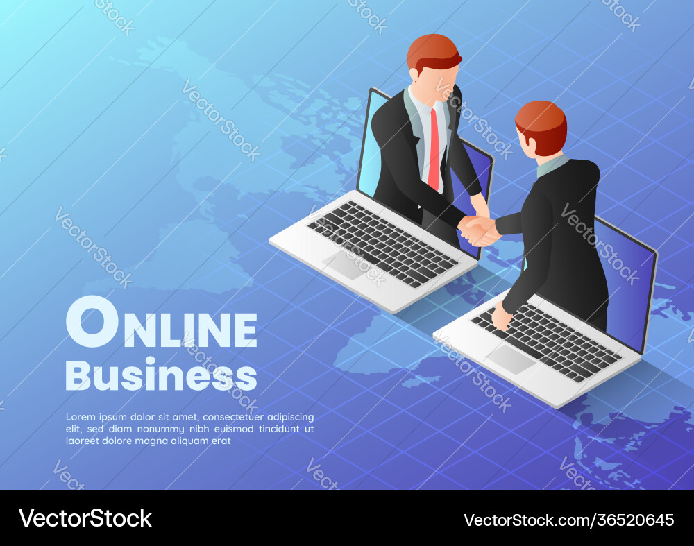 Isometric web banner businessmen having online Isometric web banner businessmen having online vector image
