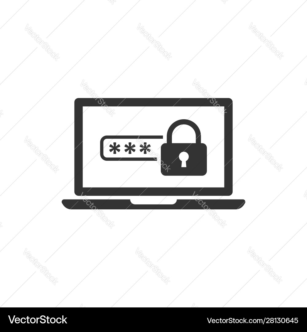 Laptop with password icon in flat style computer vector image