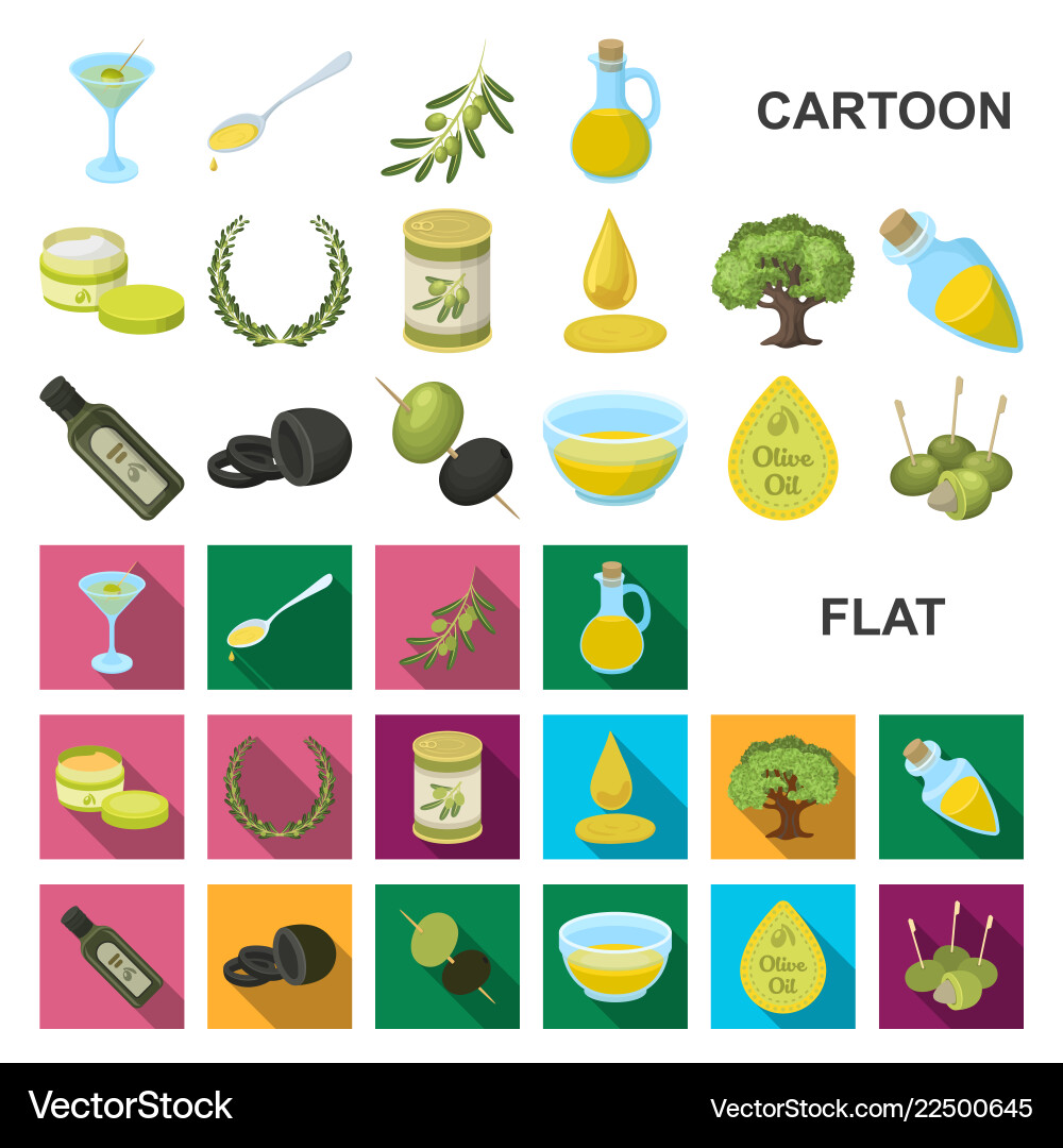Olive food Cartoon Icons in Set-Sammlung Olive food Cartoon Icons in Set-Sammlung vektorbild