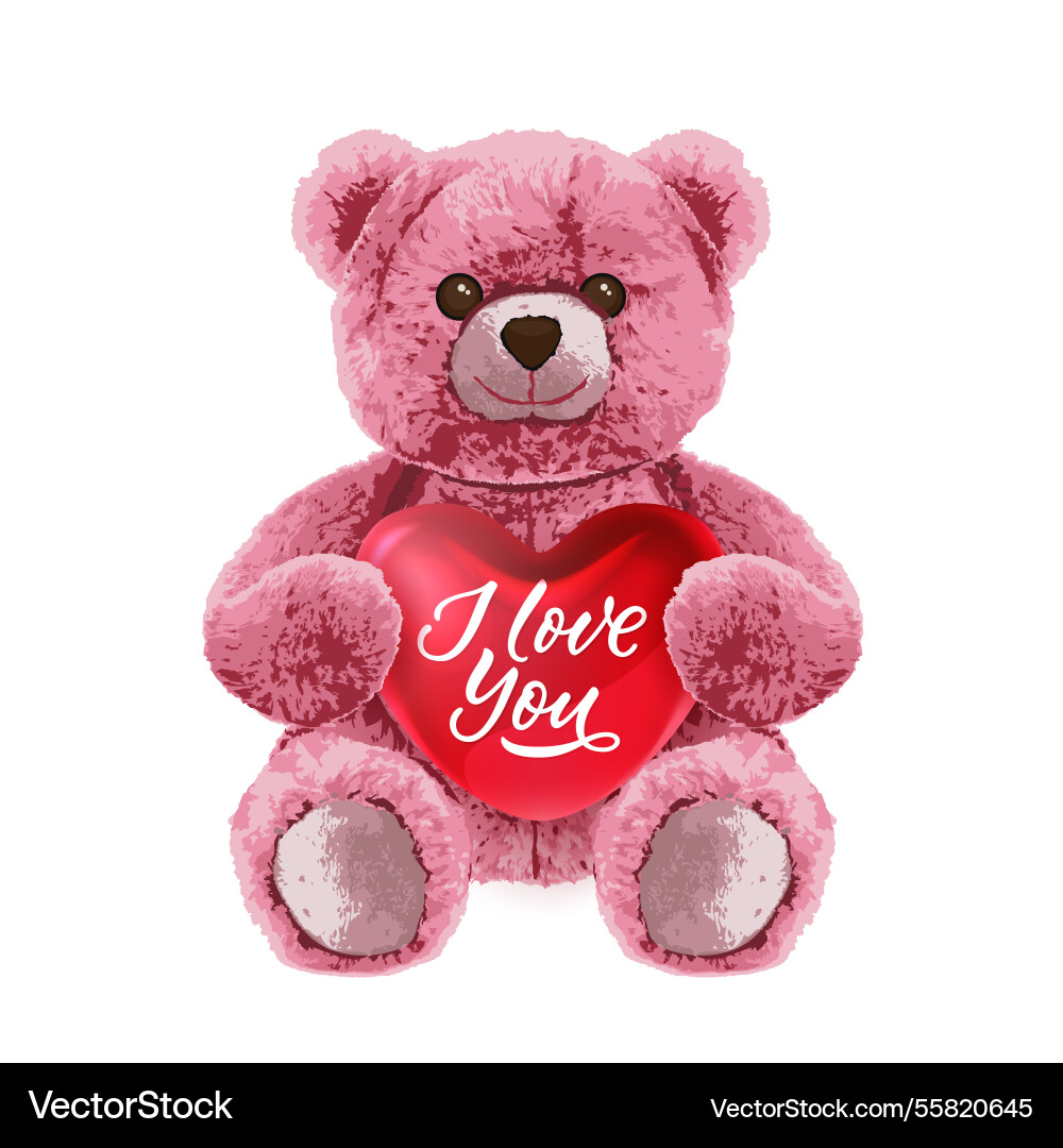 Pink bear toy with red heart realistic Pink bear toy with red heart realistic vector image