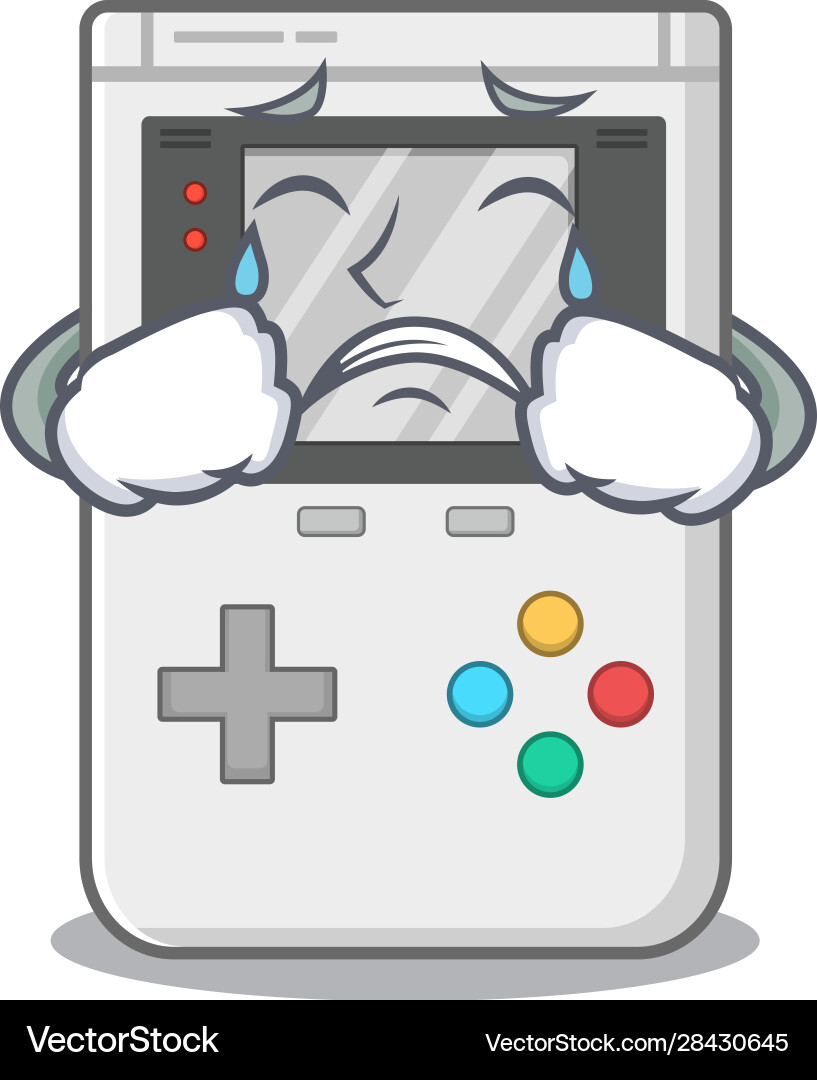 Sad crying handheld game scroll cartoon character Sad crying handheld game scroll cartoon character Vector Image