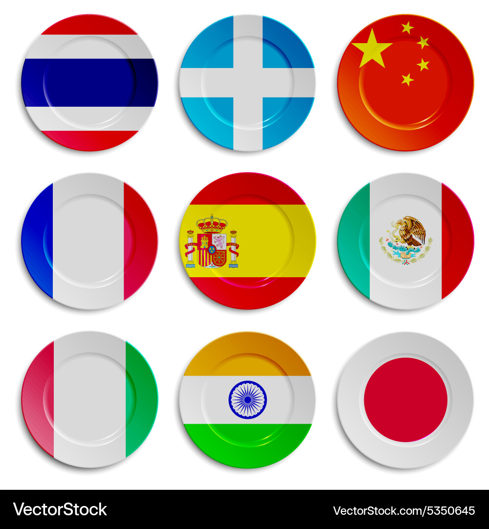Set of plates with flags isolated on white Vector Image
