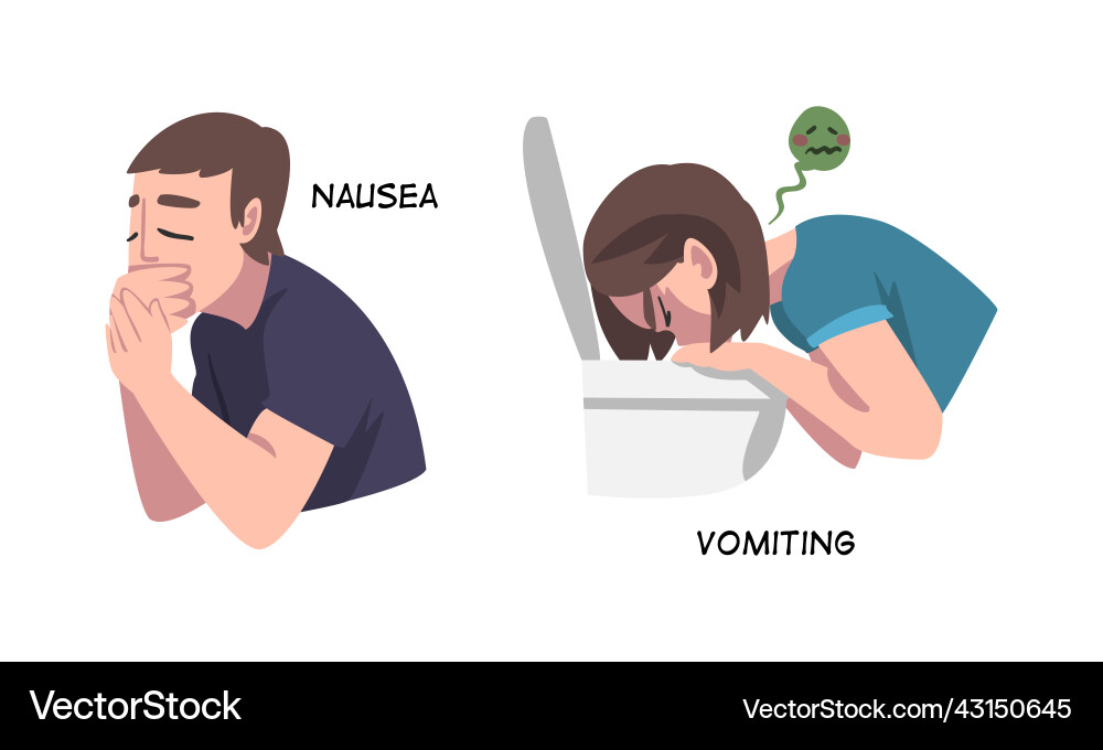 Sick man and woman feeling nausea vomiting vector image