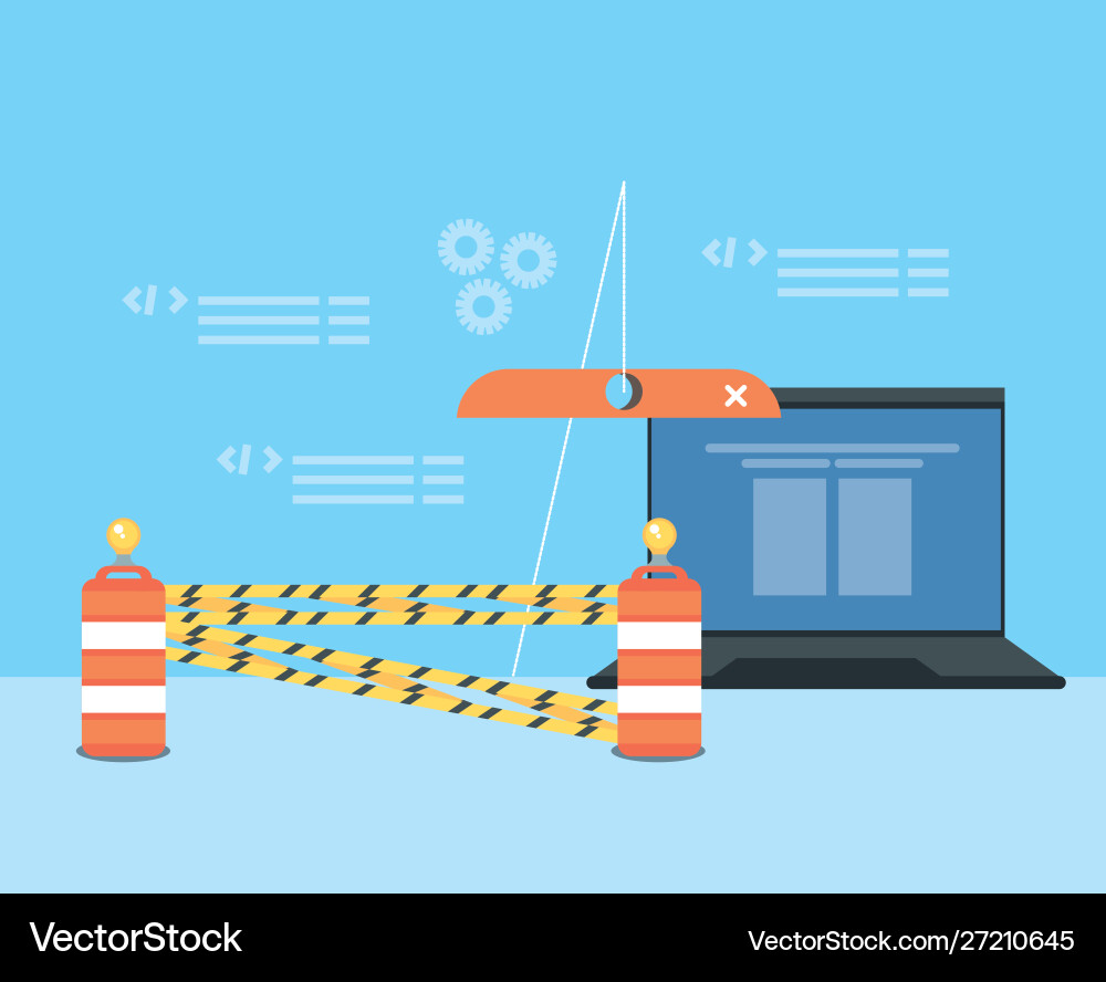 Website under construction with desktop computer vector image