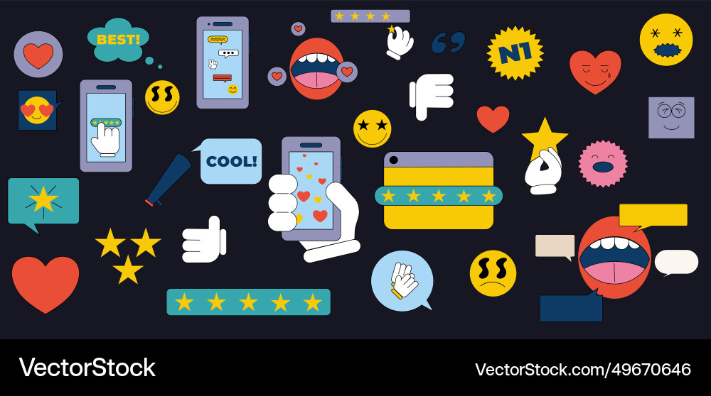 A set of abstract retro elements and feedback Vector Image