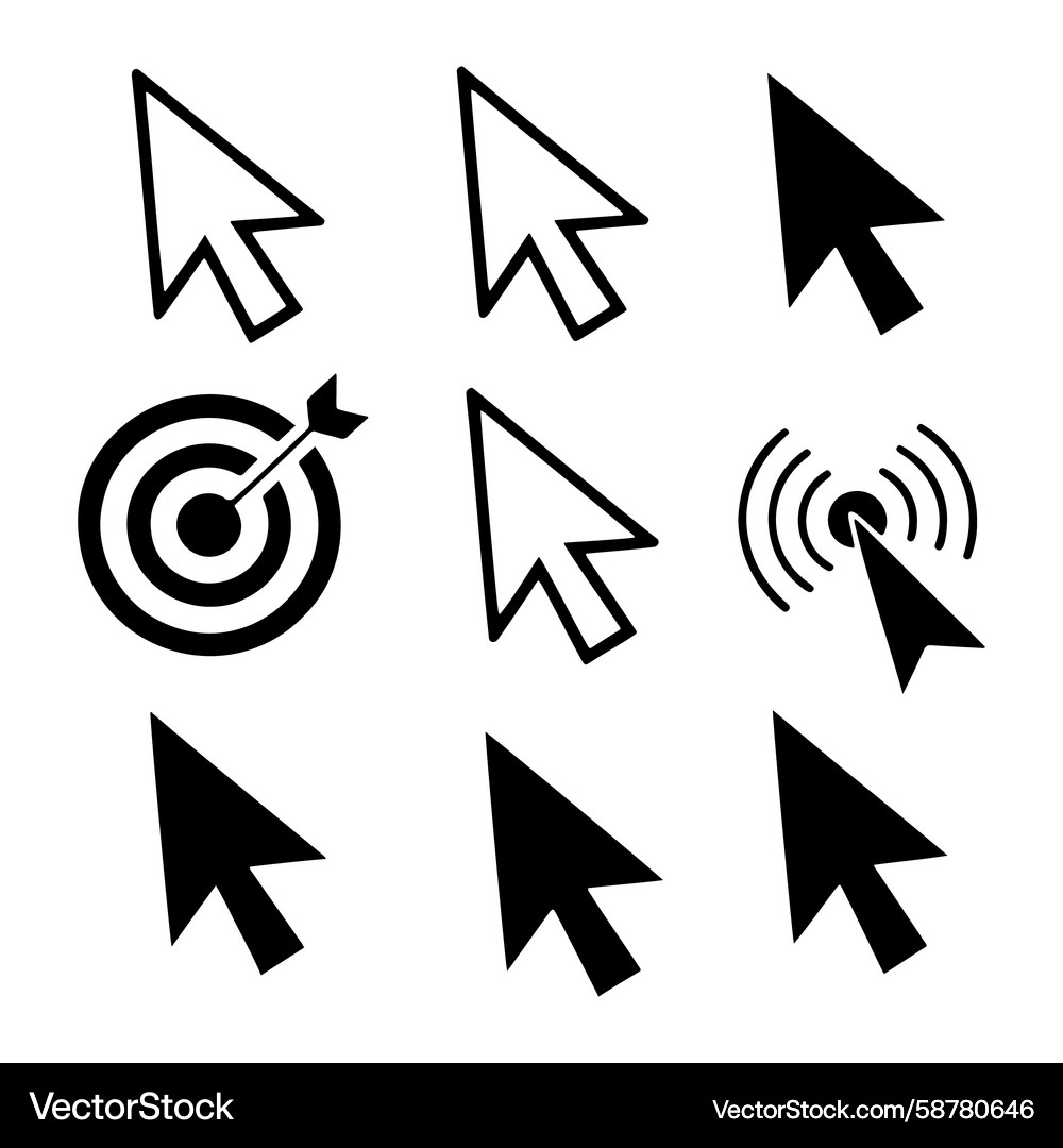 Black Cursor Icons - Target & Pointer Set Vektorbild