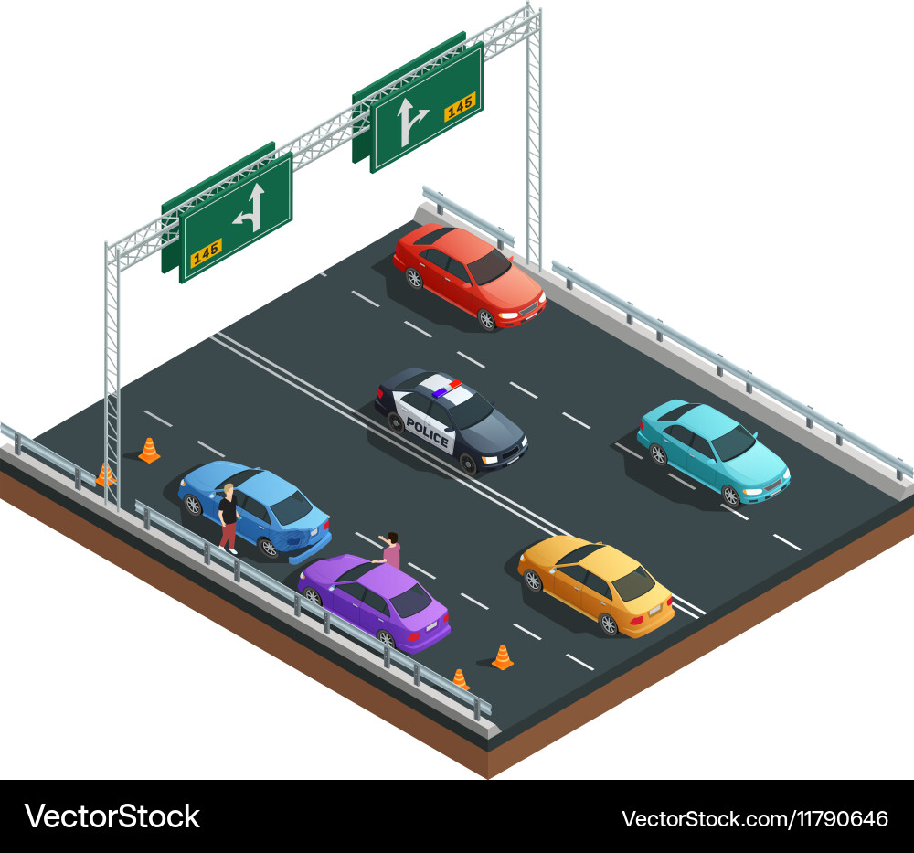 Car accidents isometric composition vector image