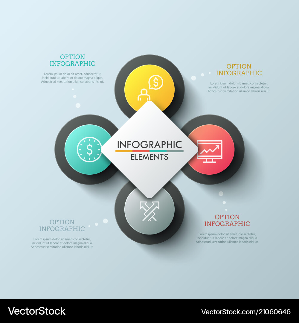 Chart with 4 circular elements thin line icons Chart with 4 circular elements thin line icons vector image