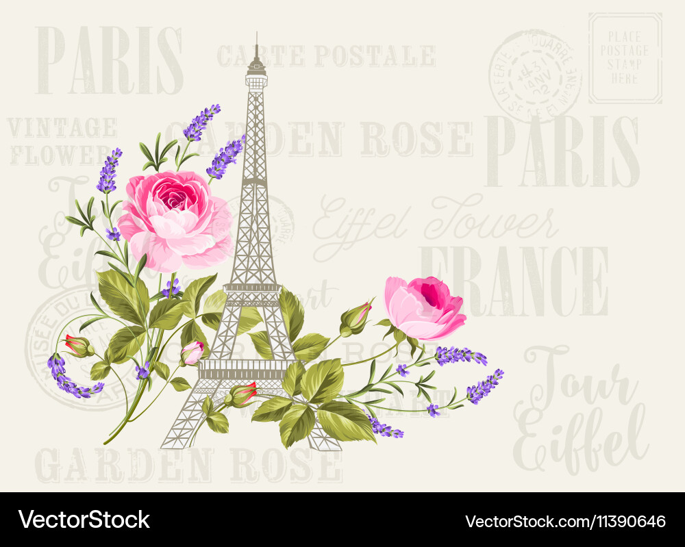 Eiffel Tower Floral Romance Vector Image