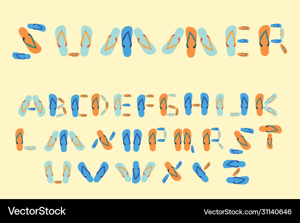 Flip flop font type summer alphabet Flip flop font type summer alphabet Vector Image