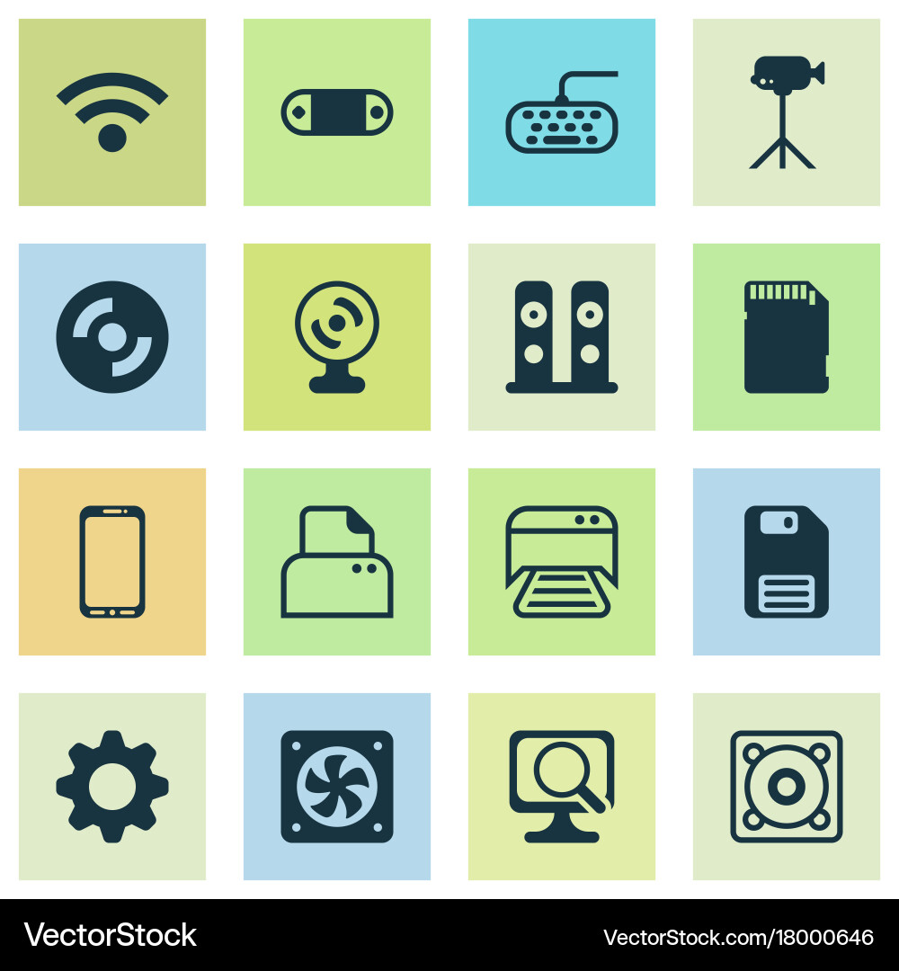 Hardware icons set collection of file scanner vector image
