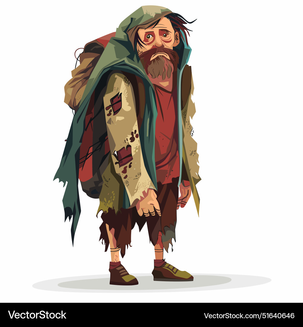 Homeless man looking tired sad Homeless man looking tired sad vector image
