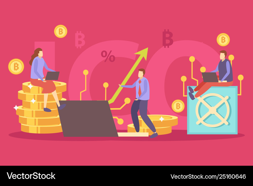 Ico blockchain flat composition Ico blockchain flat composition vector image