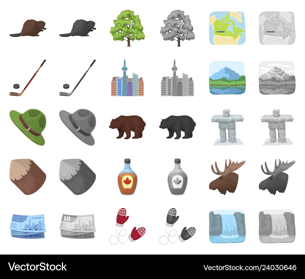 Land canada Cartoonmonochrom Icons im Set Land canada Cartoonmonochrom Icons im Set vektorbild
