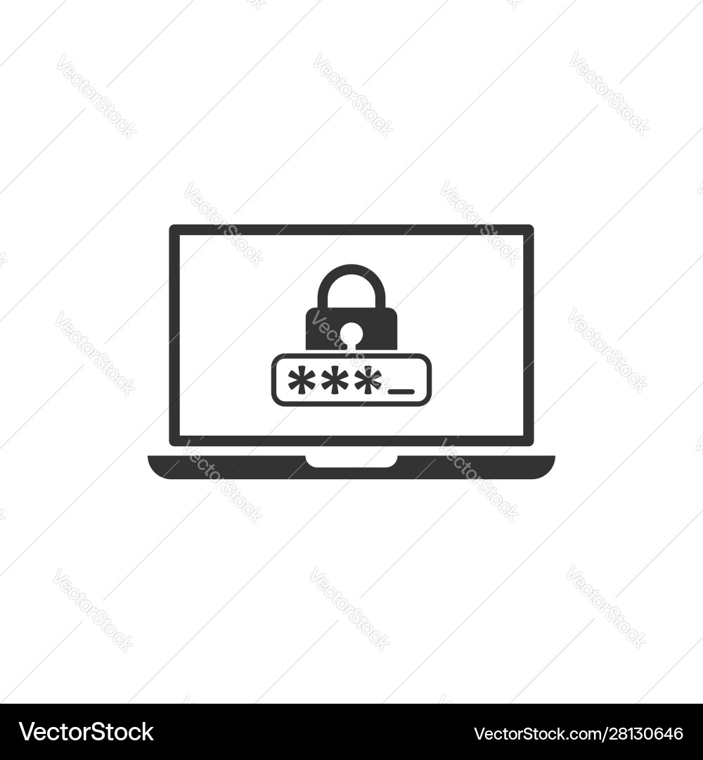 Laptop with password icon in flat style computer Laptop with password icon in flat style computer vector image