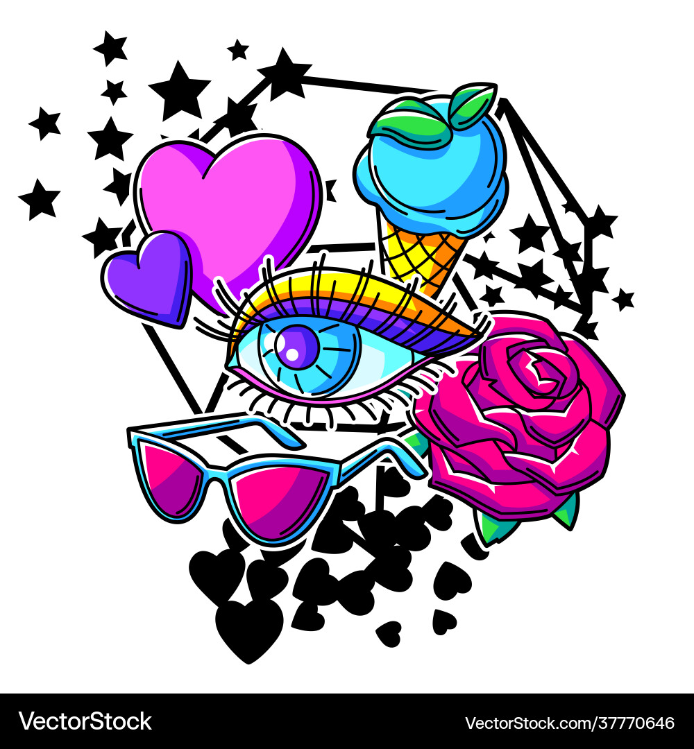Print with fashion girlish patches colorful cute Print with fashion girlish patches colorful cute vector image