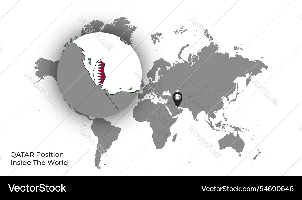 Qatar position inside the world with flag in map Vector Image