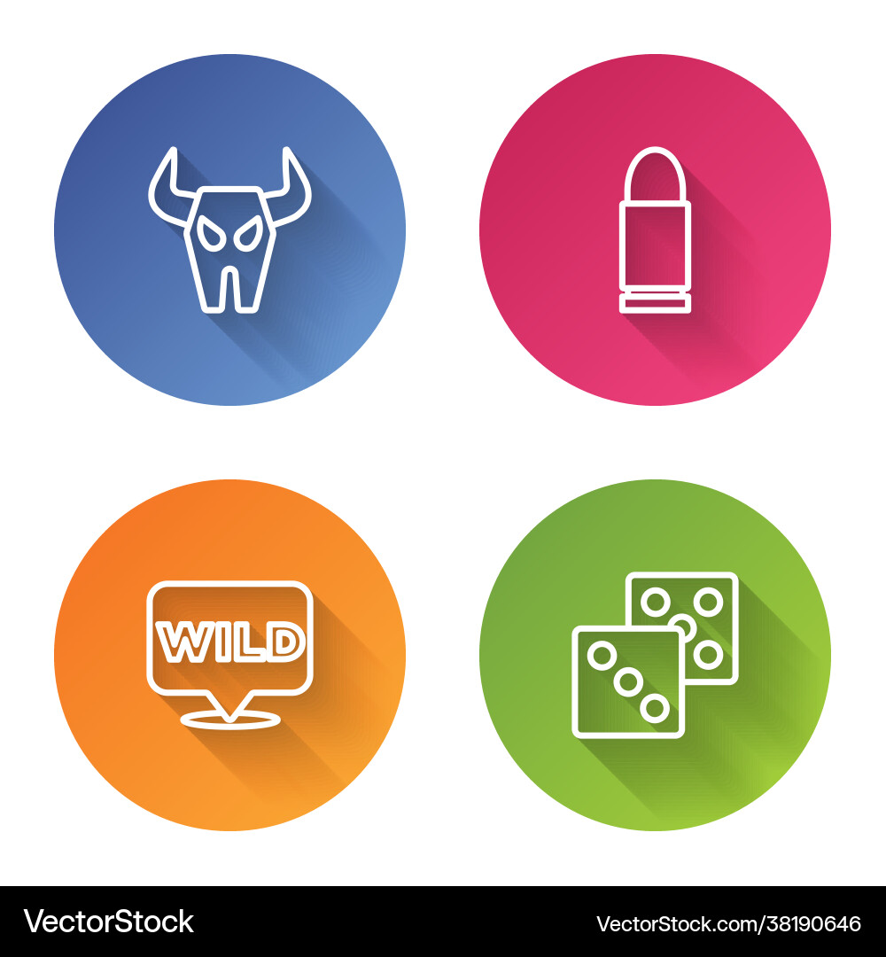 Set line buffalo skull bullet pointer to wild Set line buffalo skull bullet pointer to wild vector image