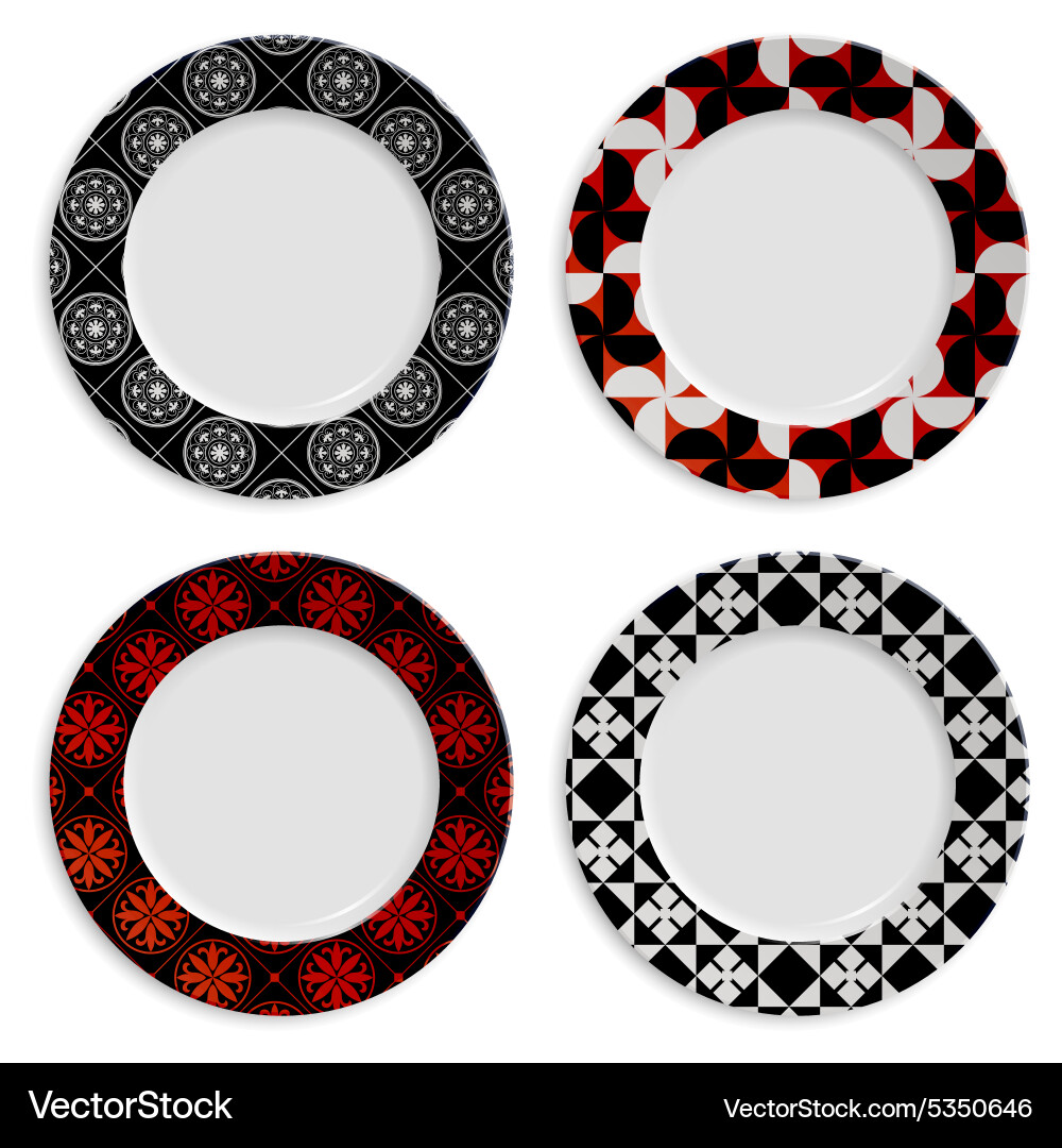 Set of plates with pattern isolated on white Vector Image