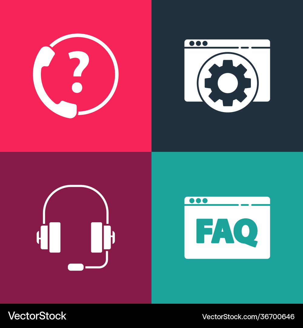 Set pop art browser faq headphones setting Set pop art browser faq headphones setting vector image
