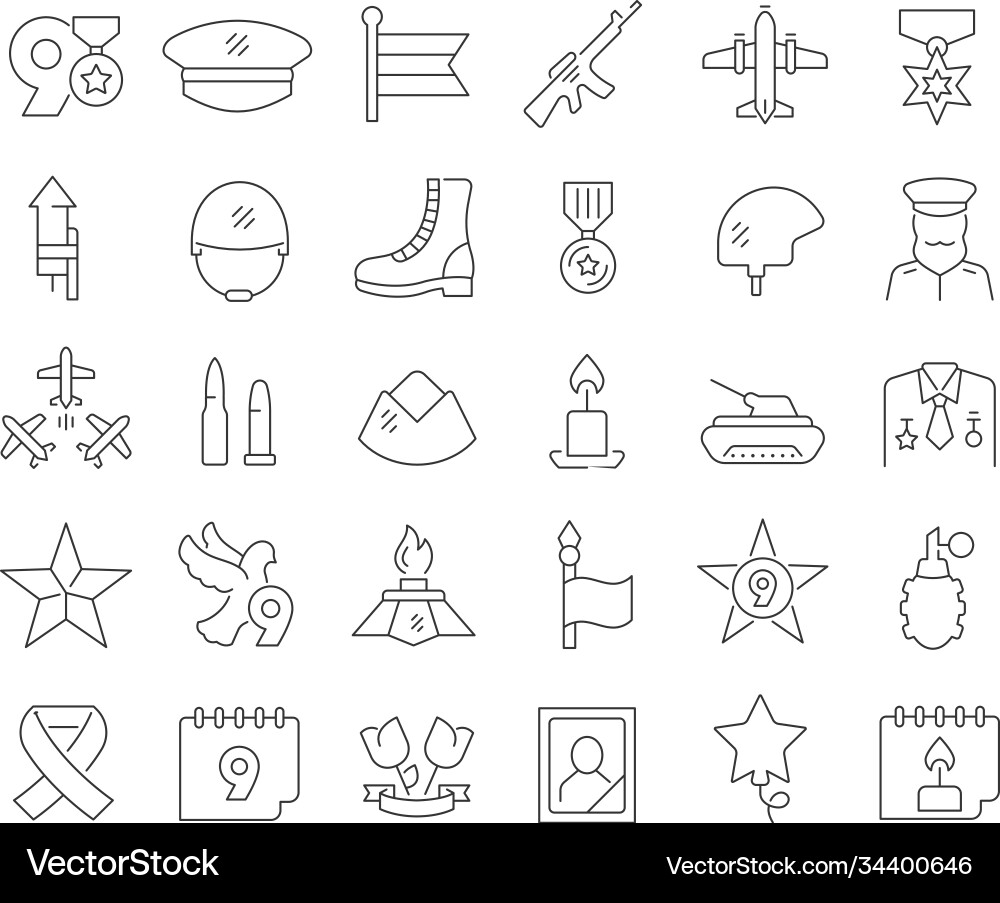 Victory Day Line Icons Vector Image