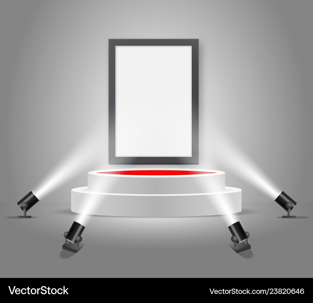 White Round Podium with Empty Frame vector image