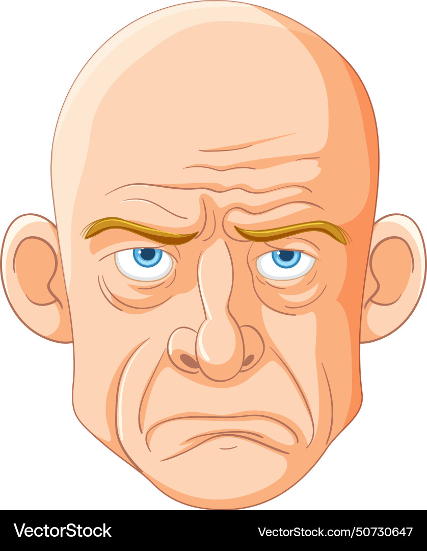Cartoon of a bald man with grumpy expression Cartoon of a bald man with grumpy expression Vector Image