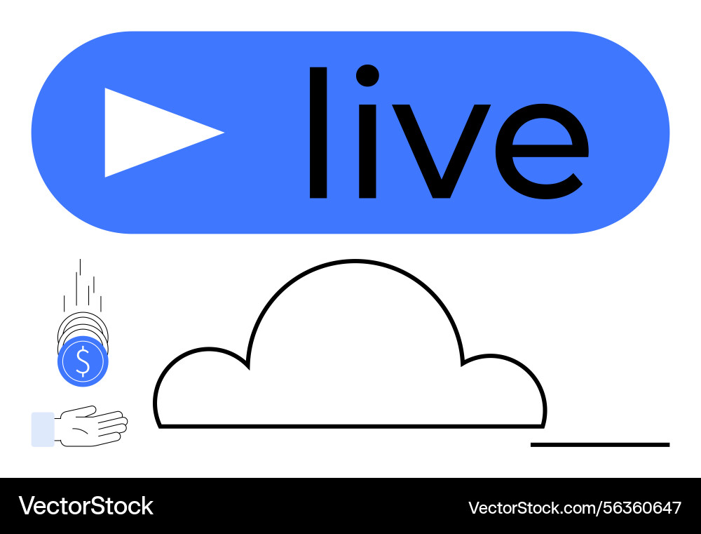 Cloud streaming concept with live button Cloud streaming concept with live button vector image