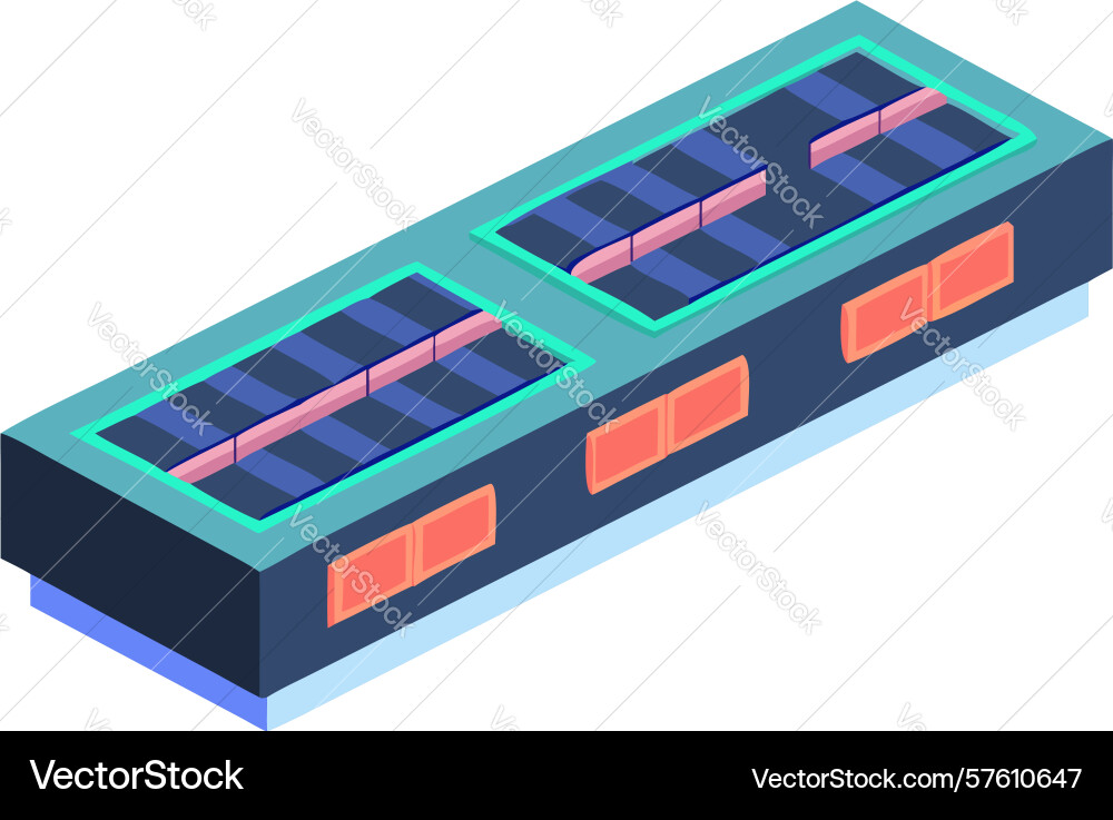 Ground-mounted solar panel array system design vector image