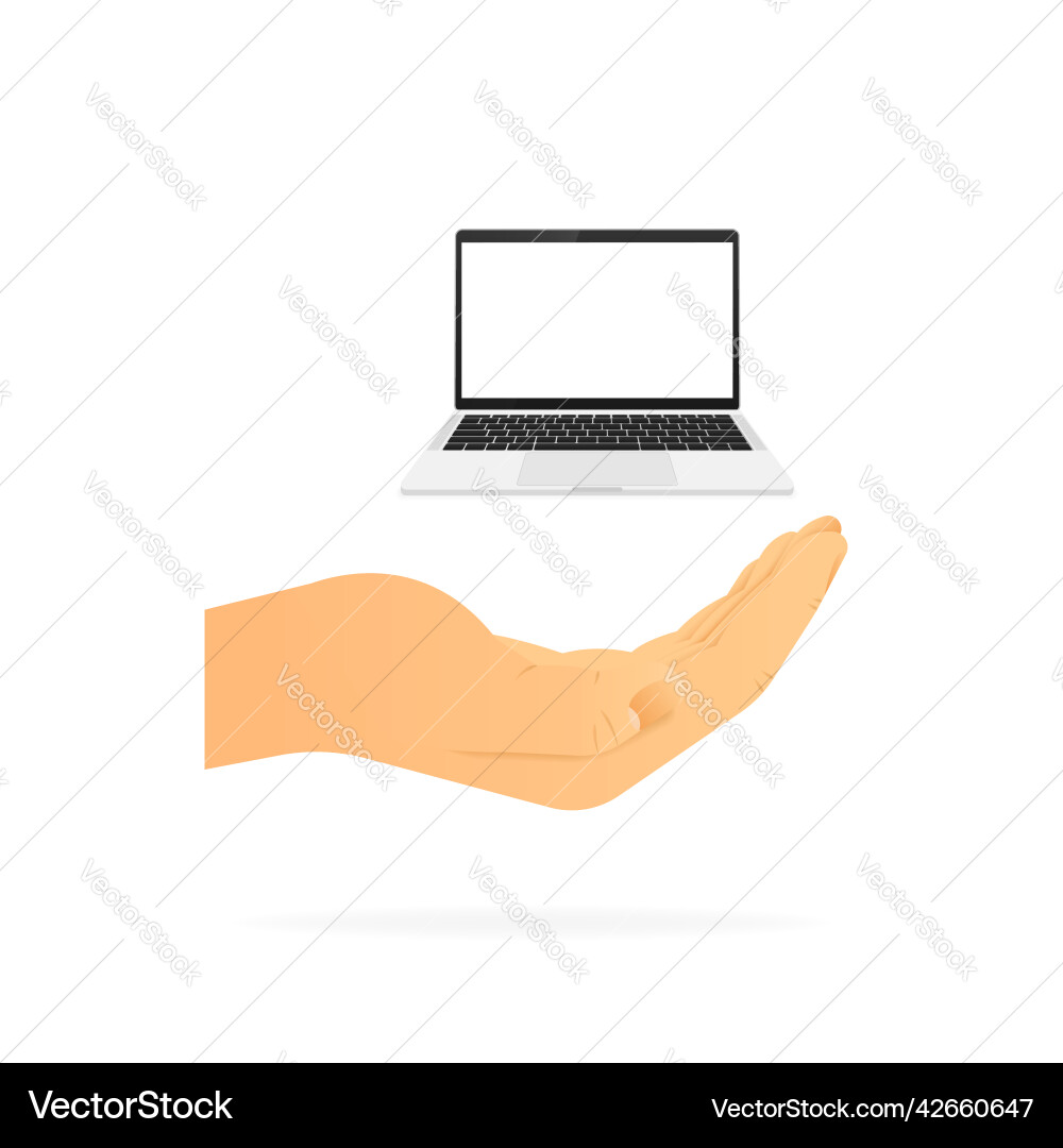Hand holding computer device realistic Hand holding computer device realistic Vector Image