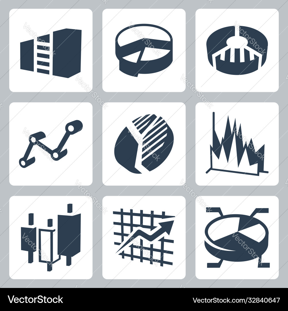 Isolated graphs and charts icons set Isolated graphs and charts icons set vector image