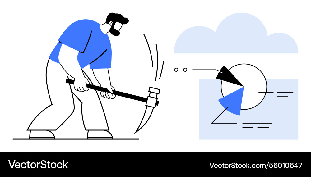 Man using pickaxe to break down data elements vector image