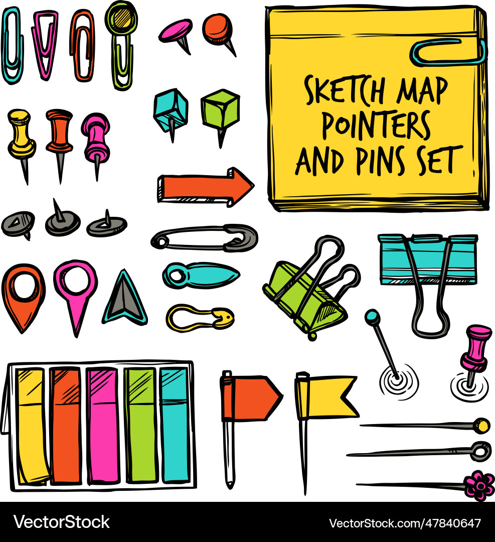 Map pointers and pins sketch Vector Image